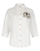 CLARA in Silver linen shirt